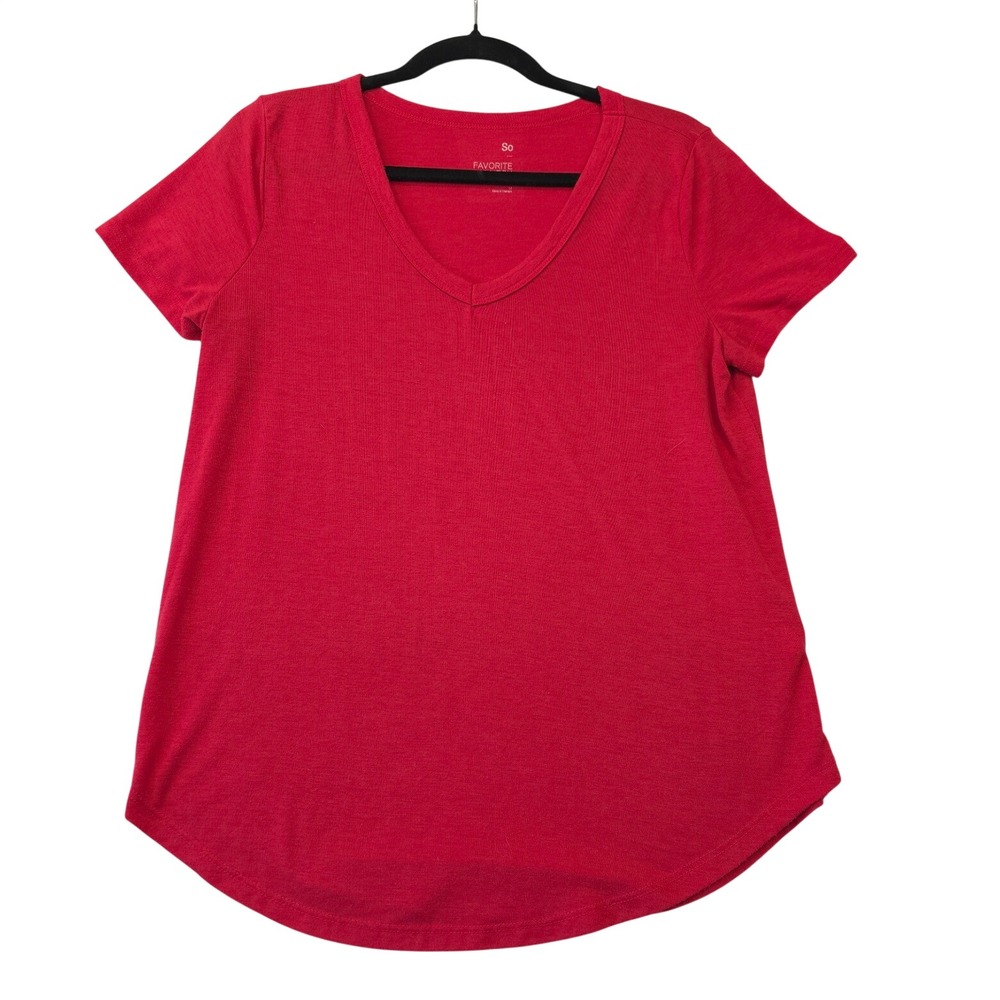 So Favorite V-Neck Short Sleeve Red Heathered Jersey Shirt Womens Size M Basic